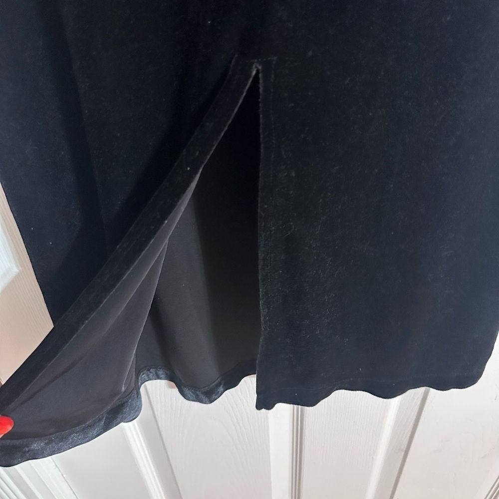 Vintage Elementz Black Midi Skirt Size M Stretch Elastic Waist Back Slit 90s - Picture 5 of 8
